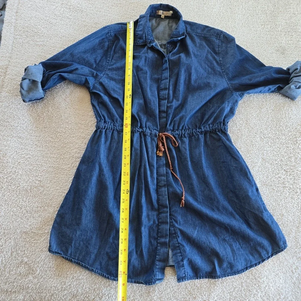 Daniel Denim Dress Long Or Roll Sleeve Midi With Braided Belt Women's Sz XXL